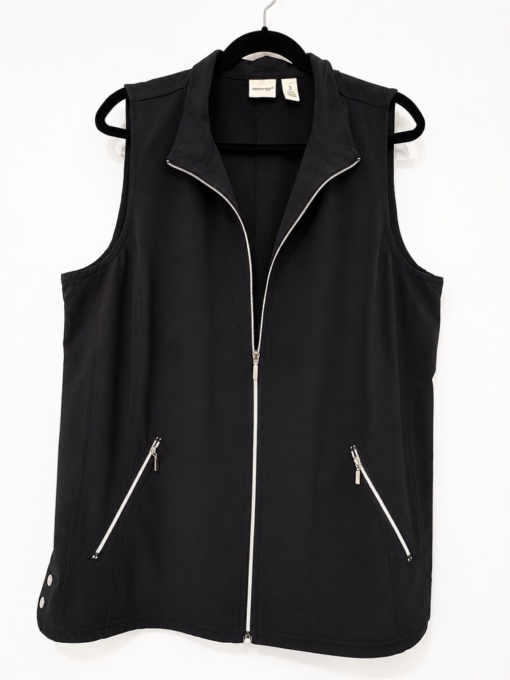 Zenergy by Chico’s Black Sleeveless Zip Vest – Size 3